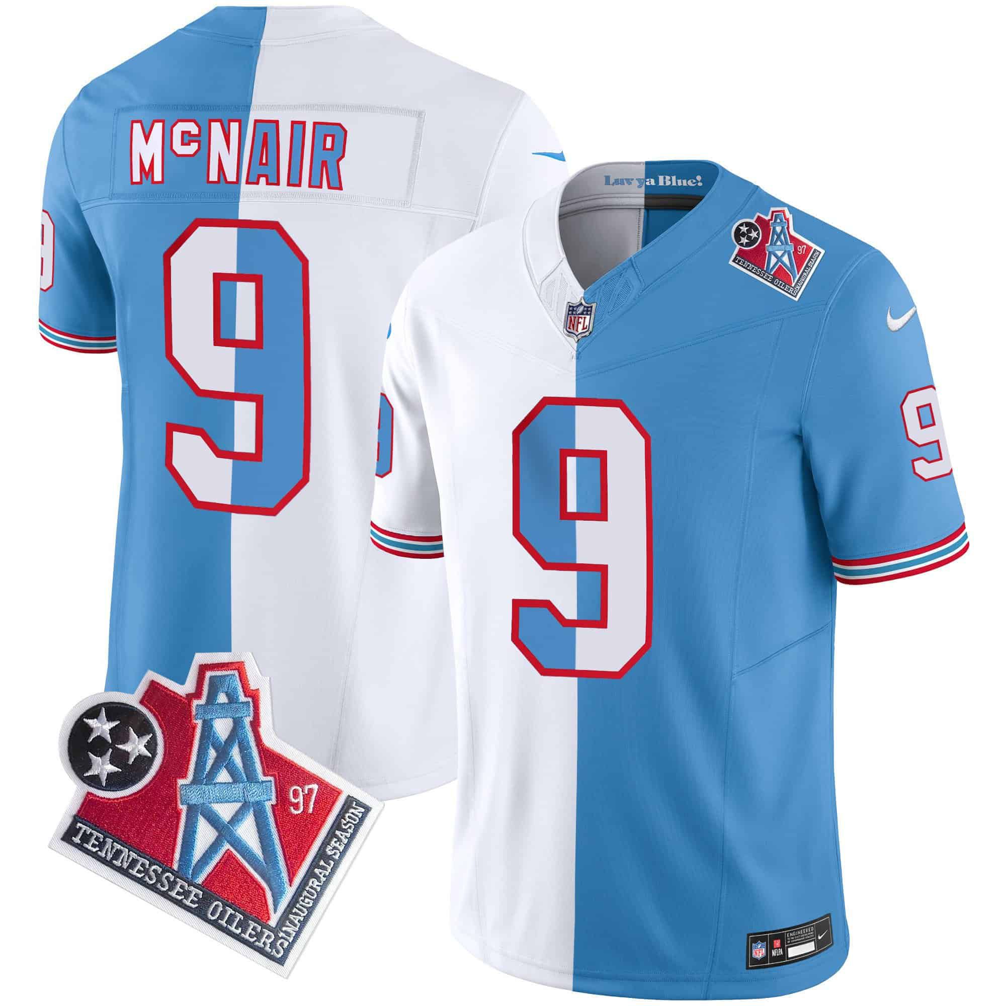 Men Tennessee Titans #9 Mcnair Light Blue with white 1997 Throwback 2024 Nike Limited Vapor NFL Jersey->indianapolis colts->NFL Jersey